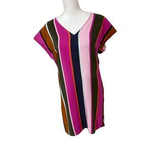 Marie Oliver Dress Size Small Silk Sheath Dress Striped Cap Sleeve V Neck